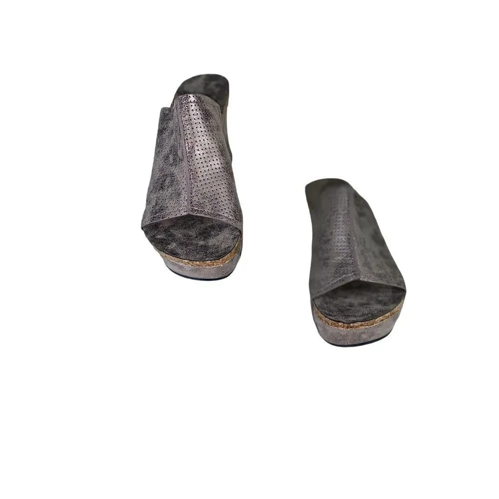 Pierre Dumas Platform Slide‎ Sandal Metallic Silver Size 7.5 Womens